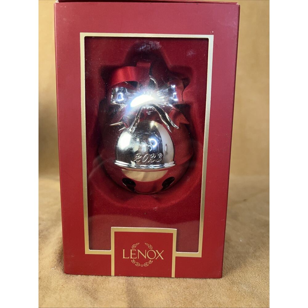 Lenox 2023 Jingle Bell Ornament Silver Christmas 3.25 in. 894895 Sleigh‎ Bow NIB